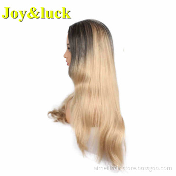 Wholesale Wigs For High Quality Women Middle Part Long Straight Black Ombre Brown Natural Water Wavers Synthetic Hair Wigs